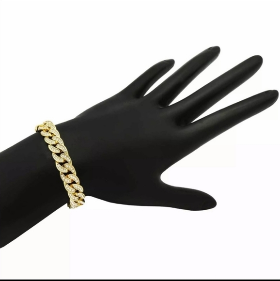 Men's bracelets Gold Rhinestones cuban LINK chain - Picture 6 of 7